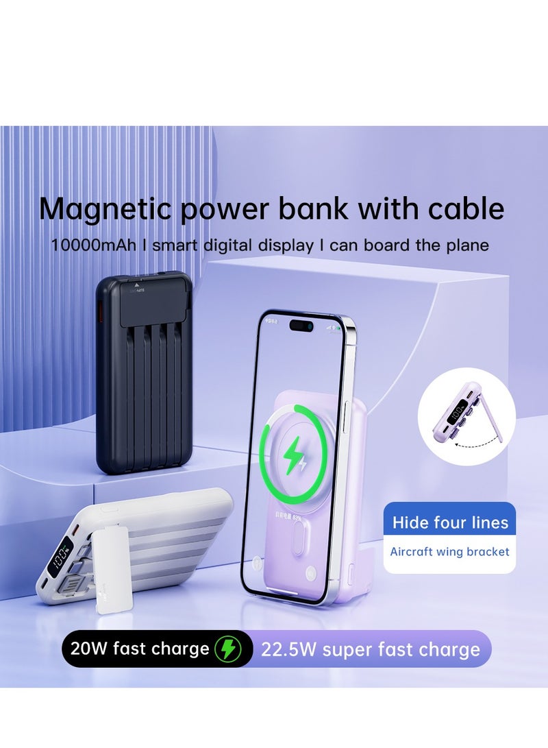 Fast Charging Magnetic Wireless Power Bank with 22.5w Built-in Cable Portable Super Fast Charging Mobile Power Supply 10000 mAh Black