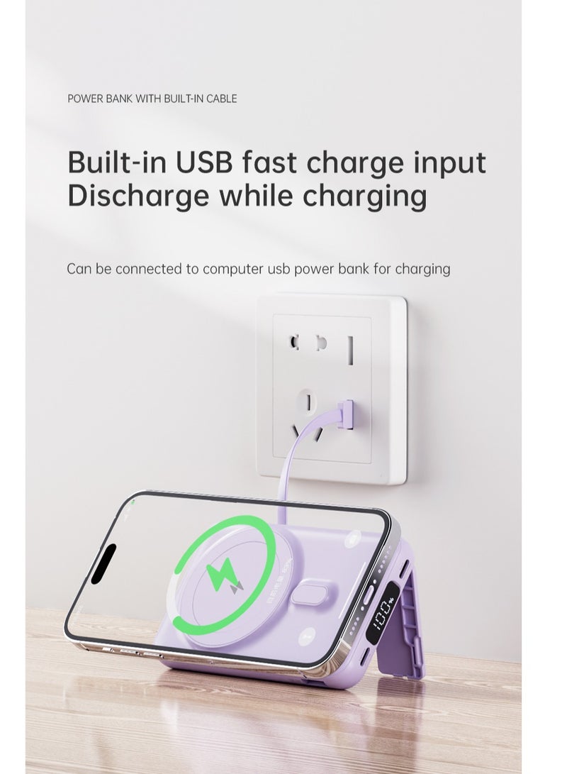 Fast Charging Magnetic Wireless Power Bank with 22.5w Built-in Cable Portable Super Fast Charging Mobile Power Supply 10000 mAh White