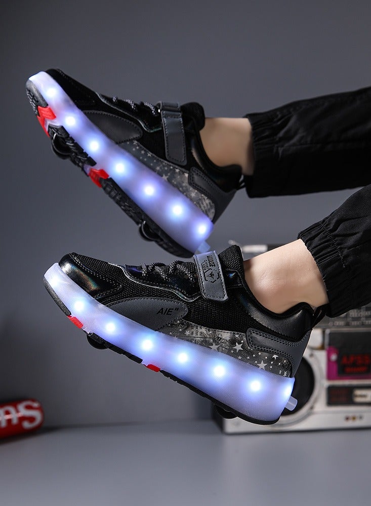 4 Wheels LED Flashing Wheeled Low Top Sneakers Black