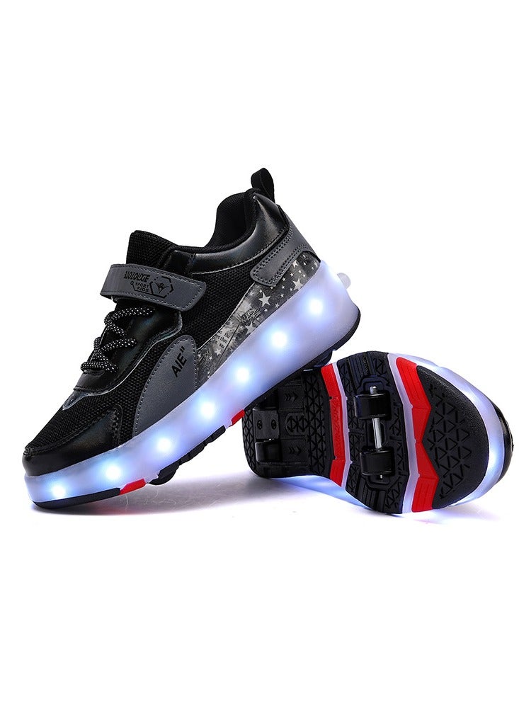 4 Wheels LED Flashing Wheeled Low Top Sneakers Black