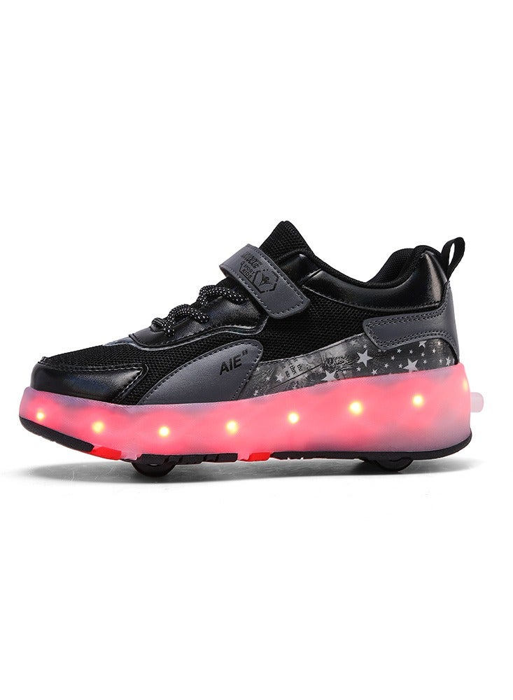 4 Wheels LED Flashing Wheeled Low Top Sneakers Black