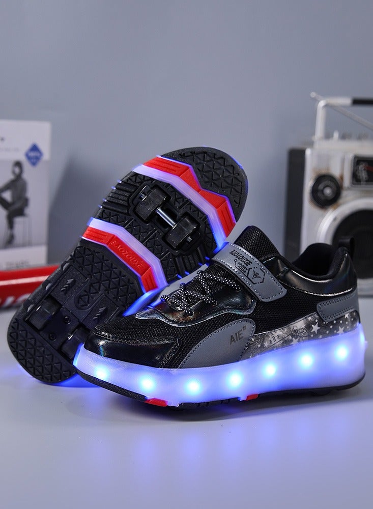 4 Wheels LED Flashing Wheeled Low Top Sneakers Black