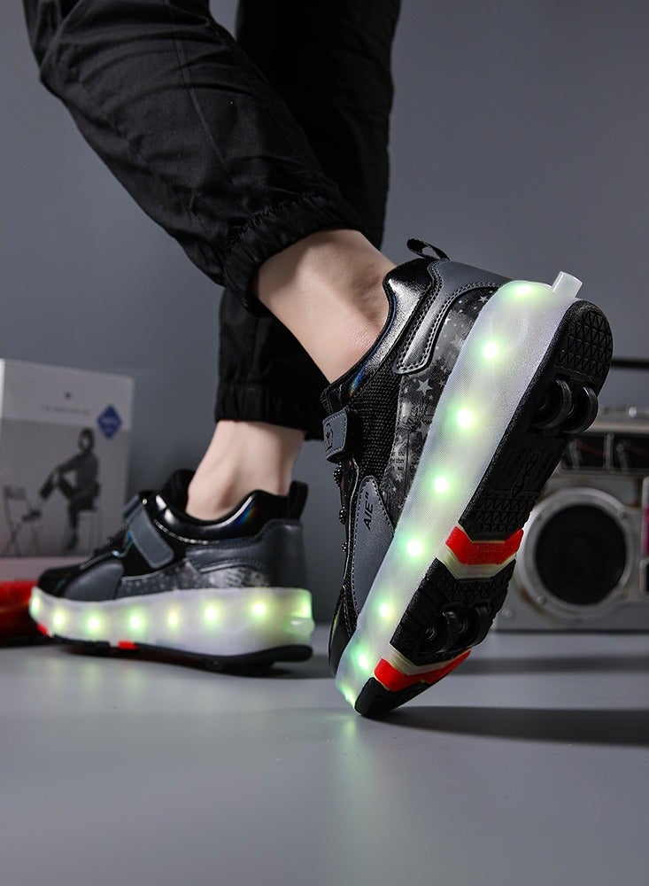 4 Wheels LED Flashing Wheeled Low Top Sneakers Black