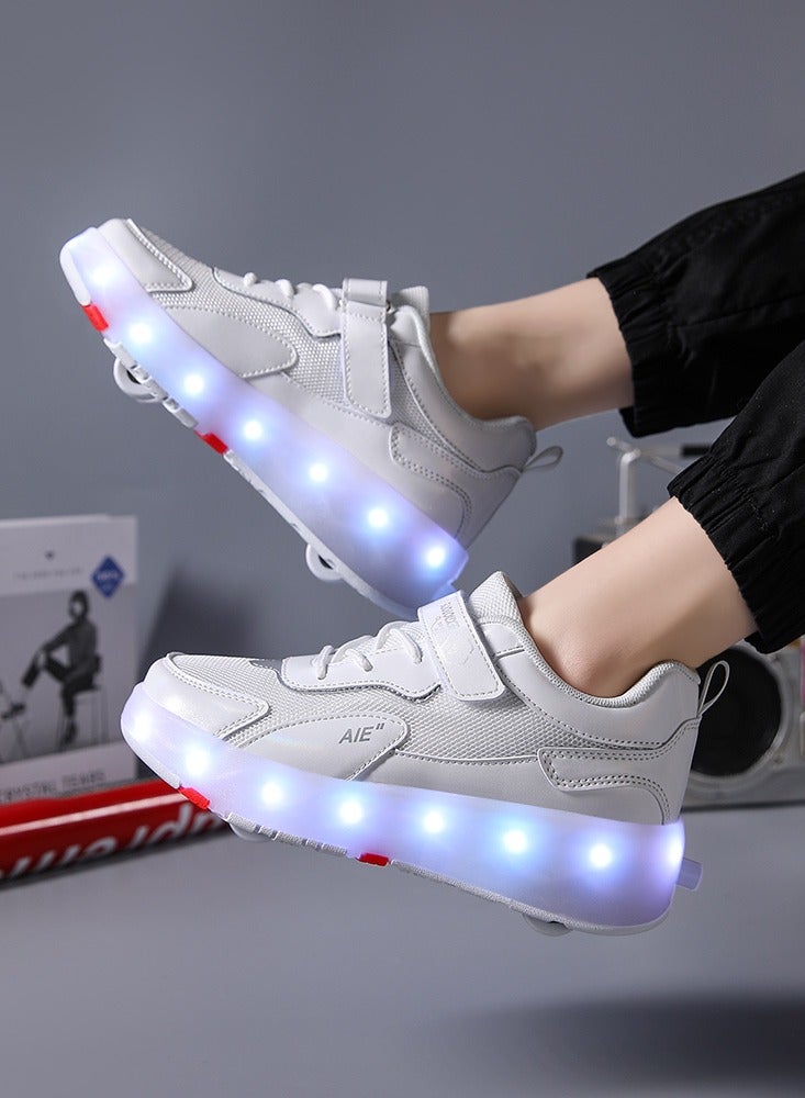 4 Wheels LED Flashing Wheeled Low Top Sneakers White