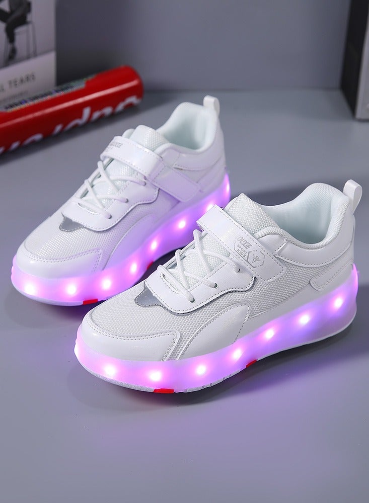 4 Wheels LED Flashing Wheeled Low Top Sneakers White