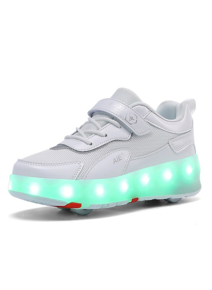 4 Wheels LED Flashing Wheeled Low Top Sneakers White