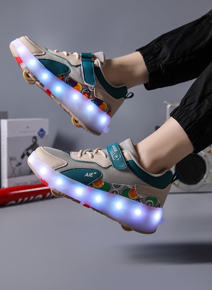 4 Wheels LED Flashing Wheeled Low Top Sneakers Green