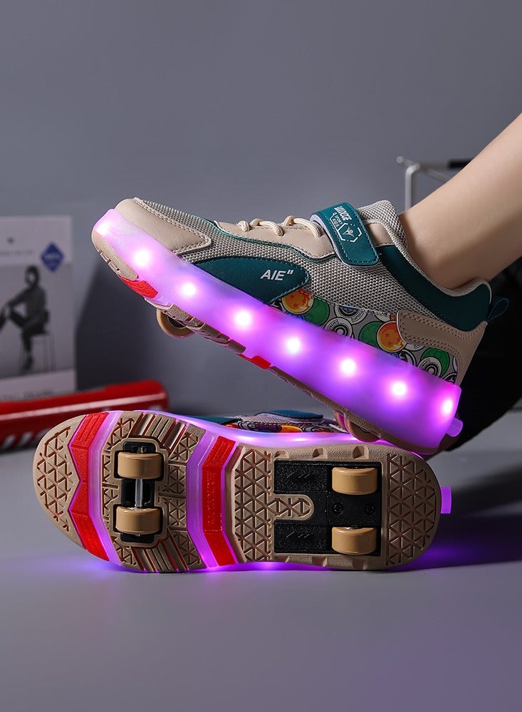 4 Wheels LED Flashing Wheeled Low Top Sneakers Green