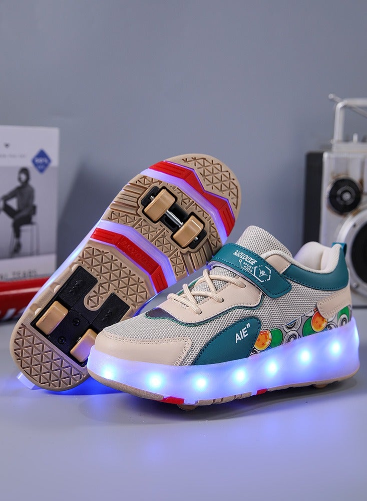 4 Wheels LED Flashing Wheeled Low Top Sneakers Green