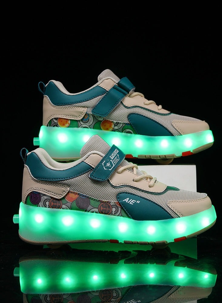 4 Wheels LED Flashing Wheeled Low Top Sneakers Green