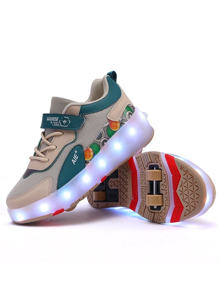 4 Wheels LED Flashing Wheeled Low Top Sneakers Green