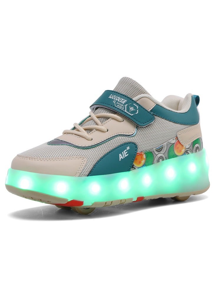 4 Wheels LED Flashing Wheeled Low Top Sneakers Green