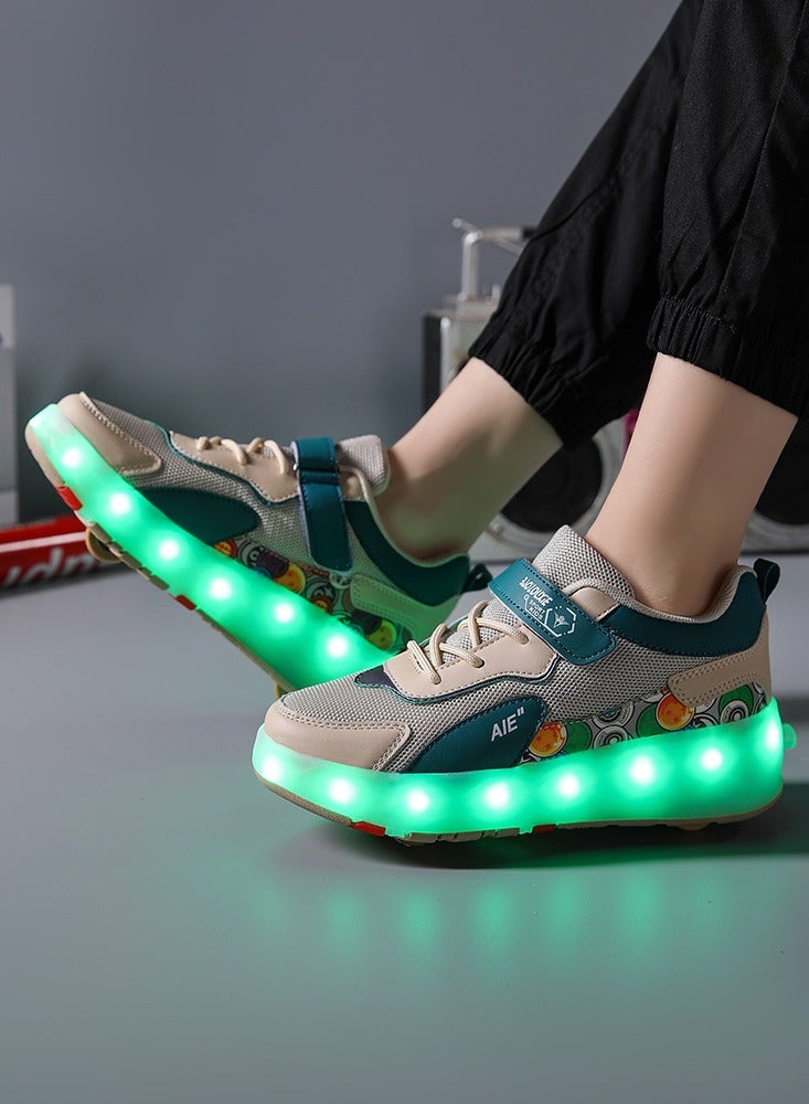 4 Wheels LED Flashing Wheeled Low Top Sneakers Green