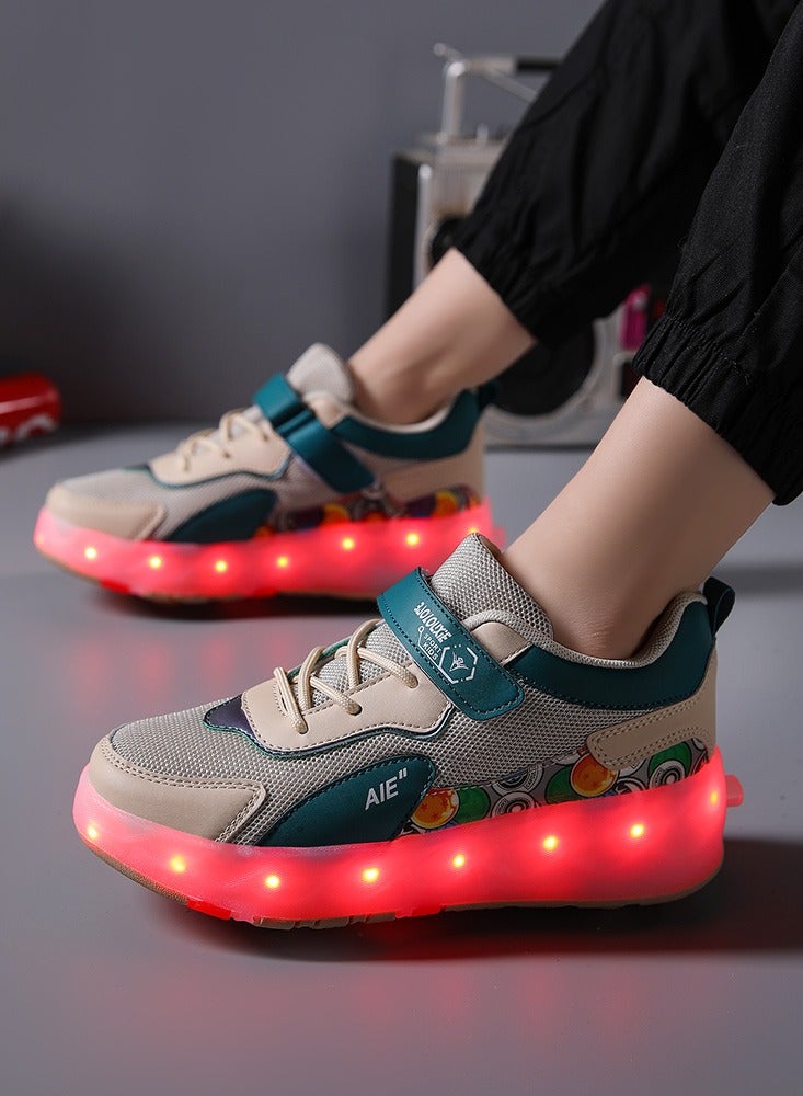 4 Wheels LED Flashing Wheeled Low Top Sneakers Green