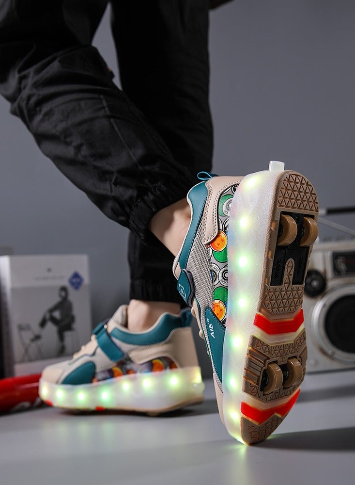 4 Wheels LED Flashing Wheeled Low Top Sneakers Green