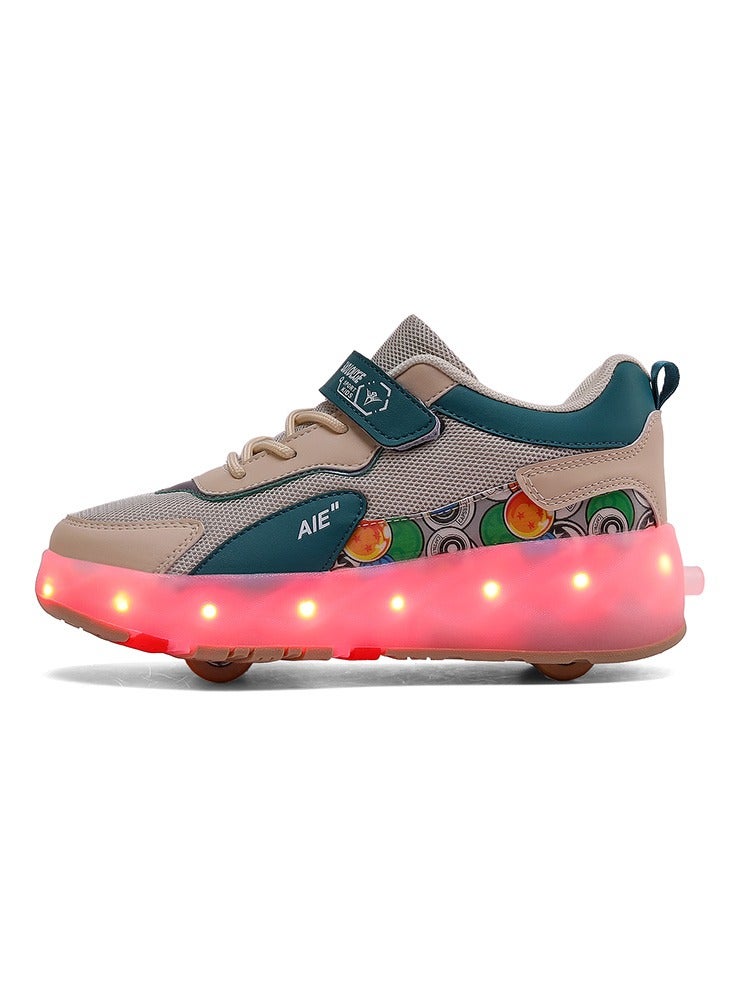 4 Wheels LED Flashing Wheeled Low Top Sneakers Green