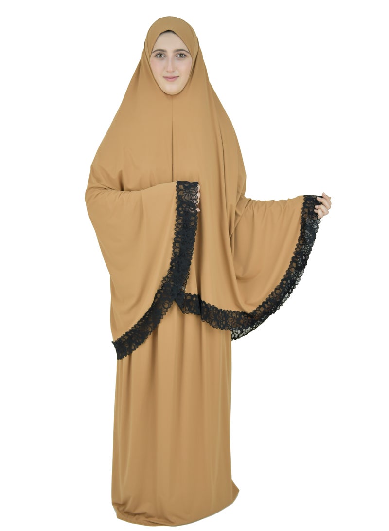 Two Piece Islamic prayer dress women with Lace - Prayer Clothes for Women - Prayer Abaya For women - Jilbab 2 piece, Umrah essentials for women - Prayer set