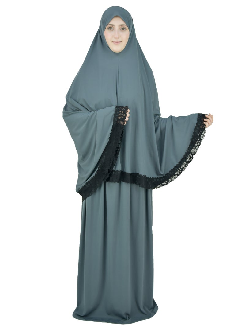 Two Piece Islamic prayer dress women with Lace ,Prayer Clothes for Muslim Women, Prayer Abaya For women, Jilbab 2 piece, Umrah essentials,Prayer Hijab and Khimar