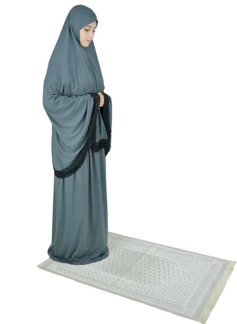 Two Piece Islamic prayer dress women with Lace ,Prayer Clothes for Muslim Women, Prayer Abaya For women, Jilbab 2 piece, Umrah essentials,Prayer Hijab and Khimar