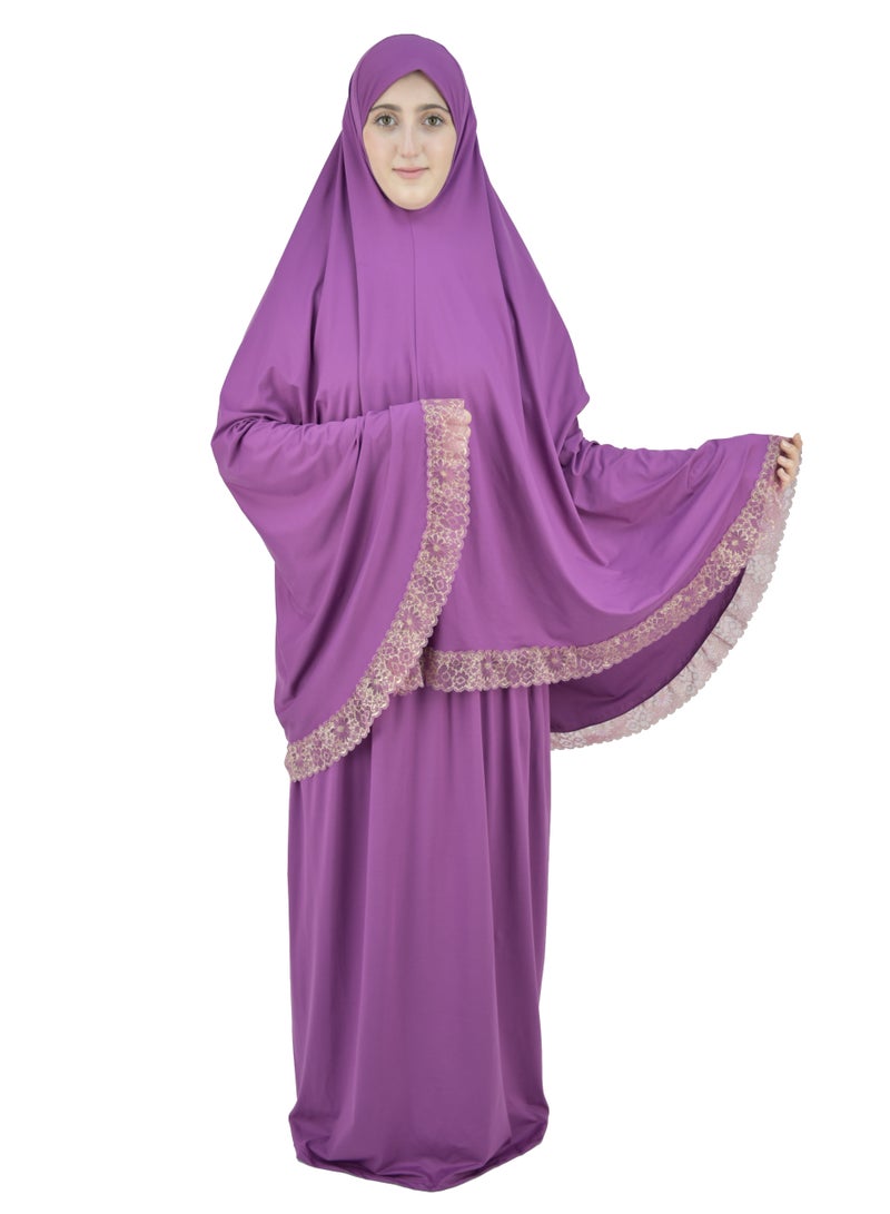 Two Piece Islamic prayer dress women with Lace - Prayer Clothes for Women - Prayer Abaya For women - Jilbab 2 piece, Umrah essentials for women - Prayer set