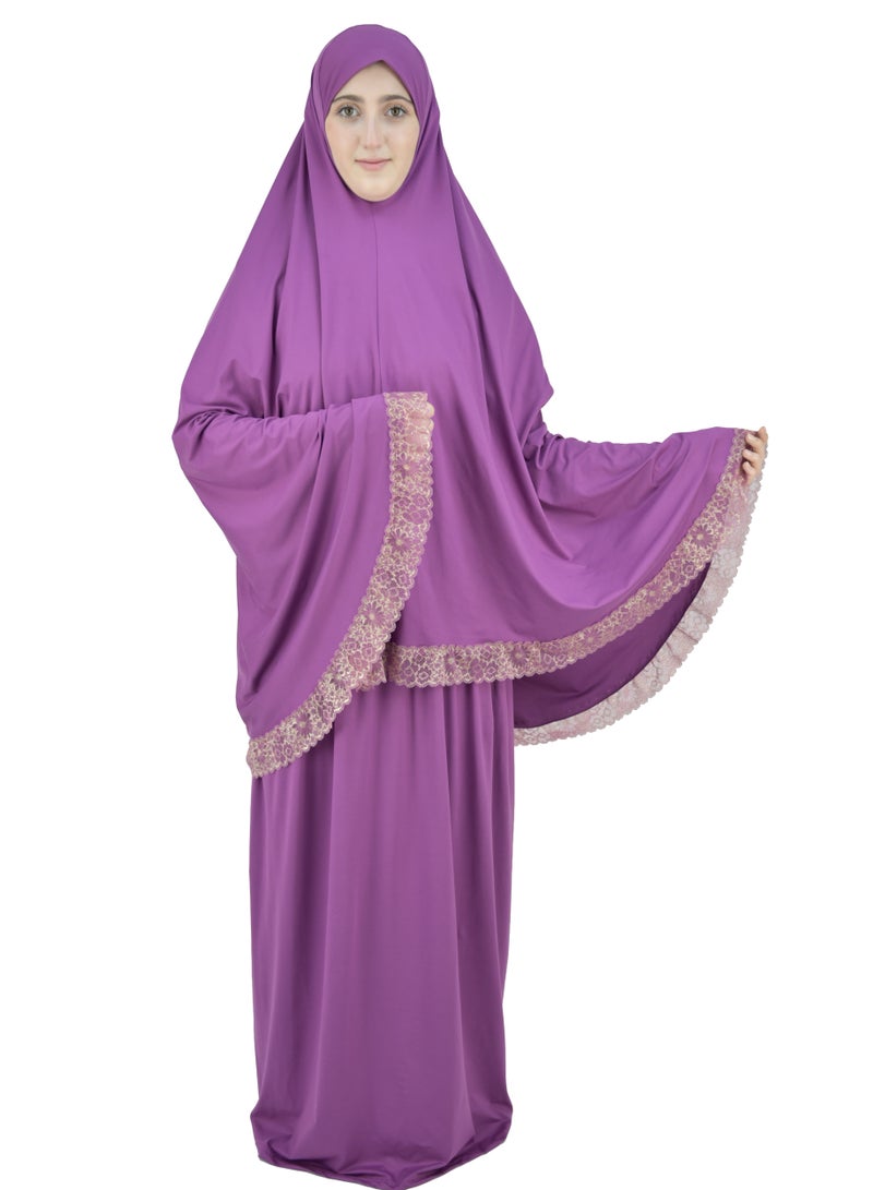 Two Piece Islamic prayer dress women with Lace - Prayer Clothes for Women - Prayer Abaya For women - Jilbab 2 piece, Umrah essentials for women - Prayer set