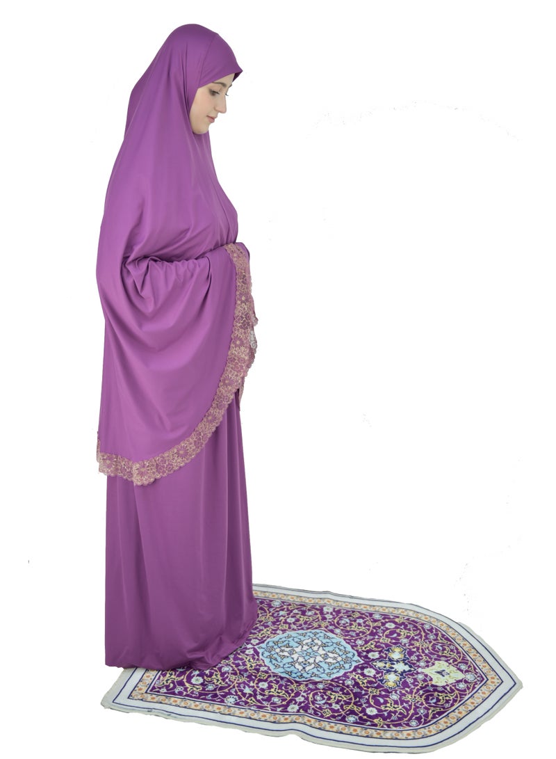 Two Piece Islamic prayer dress women with Lace - Prayer Clothes for Women - Prayer Abaya For women - Jilbab 2 piece, Umrah essentials for women - Prayer set