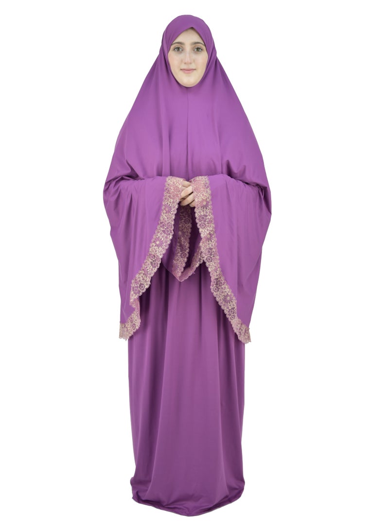 Two Piece Islamic prayer dress women with Lace - Prayer Clothes for Women - Prayer Abaya For women - Jilbab 2 piece, Umrah essentials for women - Prayer set