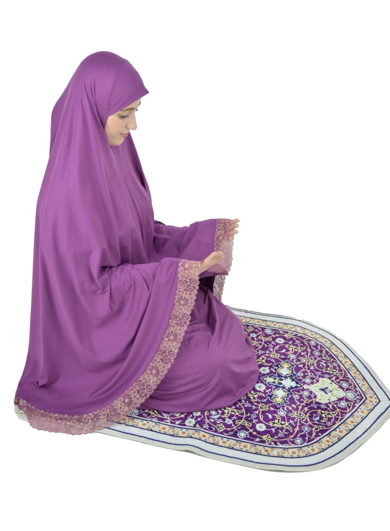 Two Piece Islamic prayer dress women with Lace - Prayer Clothes for Women - Prayer Abaya For women - Jilbab 2 piece, Umrah essentials for women - Prayer set