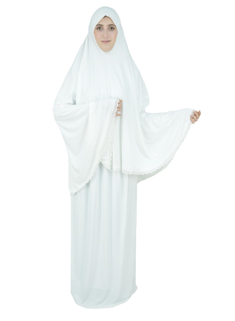 Two Piece Islamic prayer dress women with Lace - Prayer Clothes for Women - Prayer Abaya For women - Jilbab 2 piece, Umrah essentials for women - Prayer set