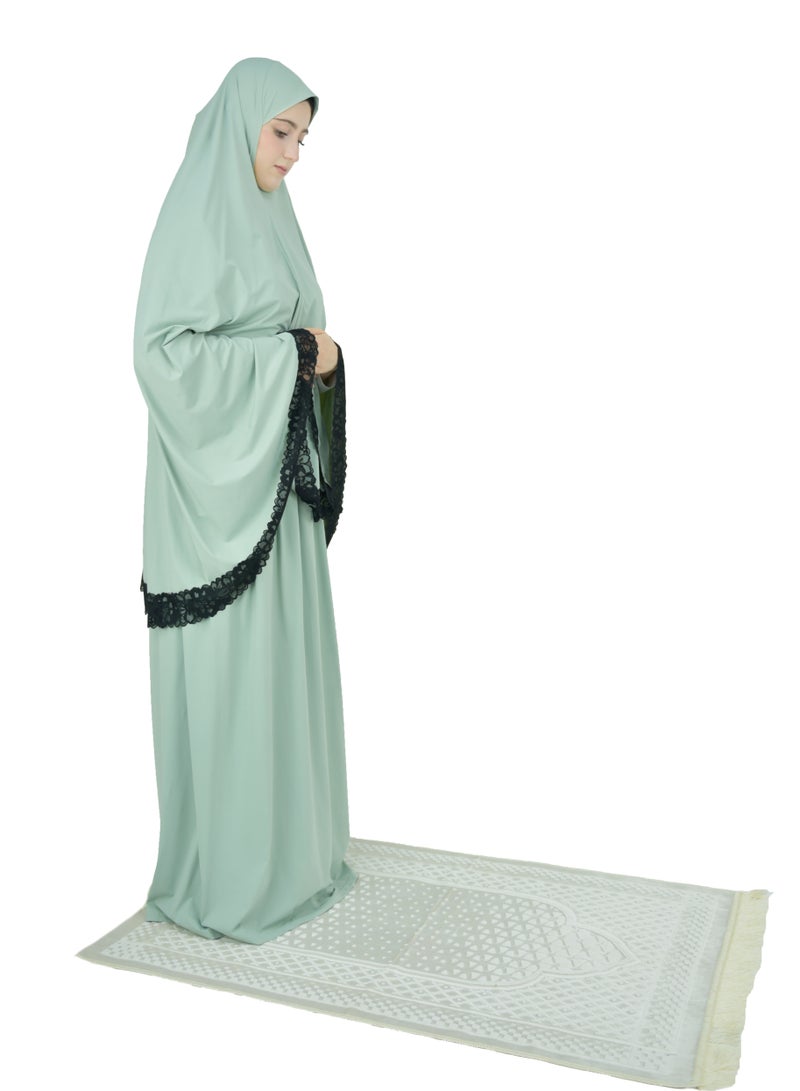 Two Piece Islamic prayer dress women with Lace - Prayer Clothes for Women - Prayer Abaya For women - Jilbab 2 piece, Umrah essentials for women - Prayer set