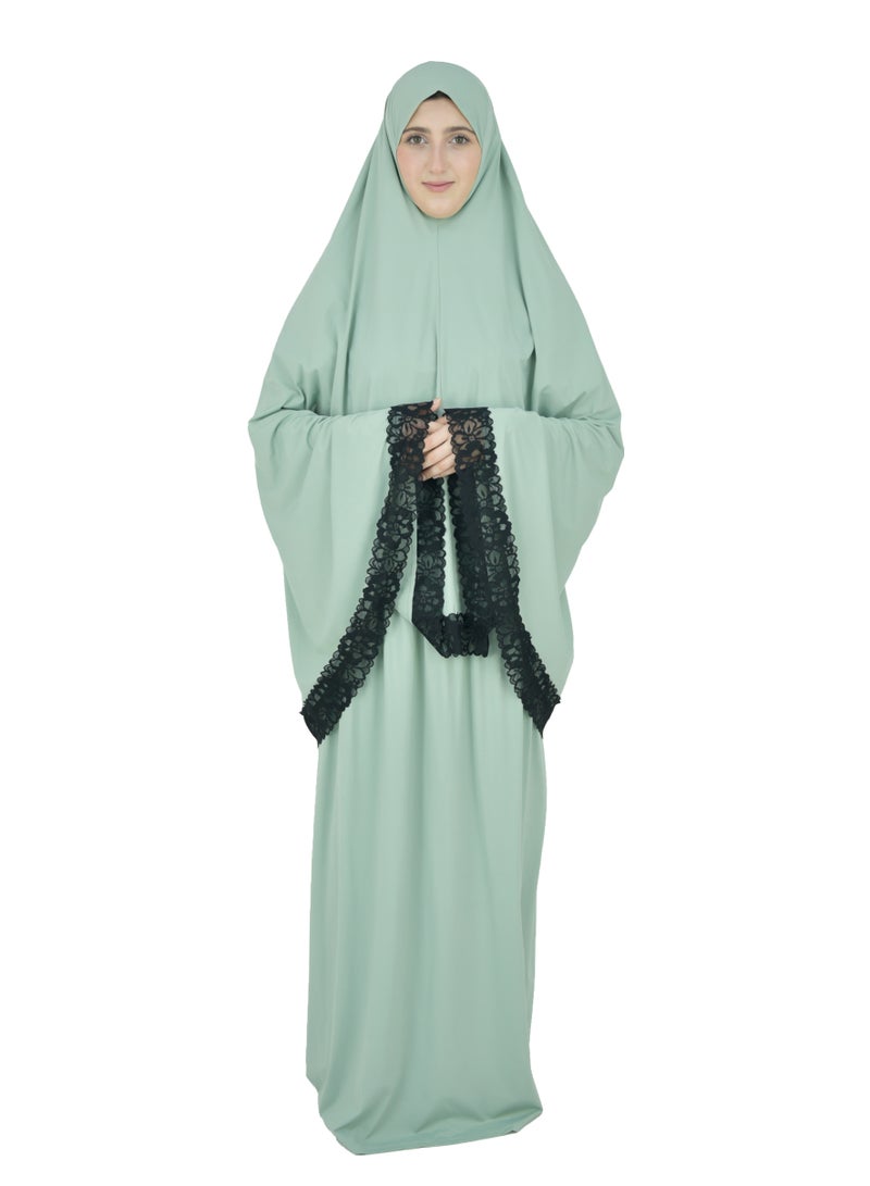 Two Piece Islamic prayer dress women with Lace - Prayer Clothes for Women - Prayer Abaya For women - Jilbab 2 piece, Umrah essentials for women - Prayer set