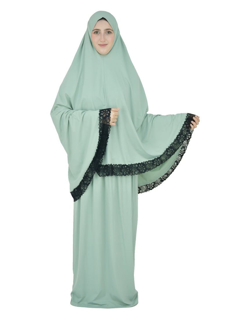 Two Piece Islamic prayer dress women with Lace - Prayer Clothes for Women - Prayer Abaya For women - Jilbab 2 piece, Umrah essentials for women - Prayer set