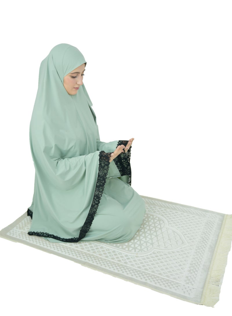 Two Piece Islamic prayer dress women with Lace - Prayer Clothes for Women - Prayer Abaya For women - Jilbab 2 piece, Umrah essentials for women - Prayer set