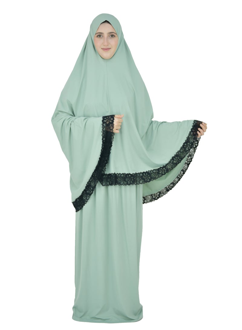 Two Piece Islamic prayer dress women with Lace - Prayer Clothes for Women - Prayer Abaya For women - Jilbab 2 piece, Umrah essentials for women - Prayer set