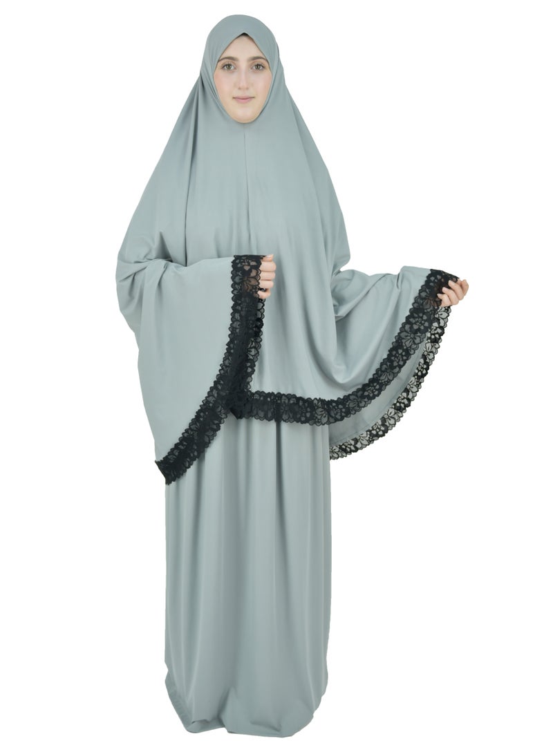 Two Piece Islamic prayer dress women with Lace - Prayer Clothes for Women - Prayer Abaya For women - Jilbab 2 piece, Umrah essentials for women - Prayer set