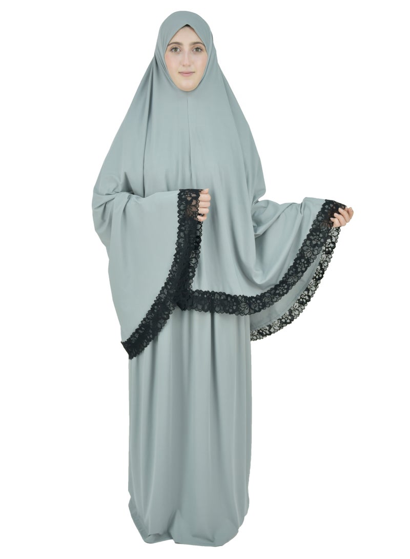 Two Piece Islamic prayer dress women with Lace - Prayer Clothes for Women - Prayer Abaya For women - Jilbab 2 piece, Umrah essentials for women - Prayer set