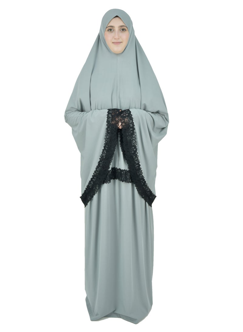 Two Piece Islamic prayer dress women with Lace - Prayer Clothes for Women - Prayer Abaya For women - Jilbab 2 piece, Umrah essentials for women - Prayer set