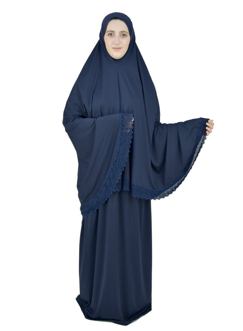 Two Piece Islamic prayer dress women with Lace - Prayer Clothes for Women - Prayer Abaya For women - Jilbab 2 piece, Umrah essentials for women - Prayer set