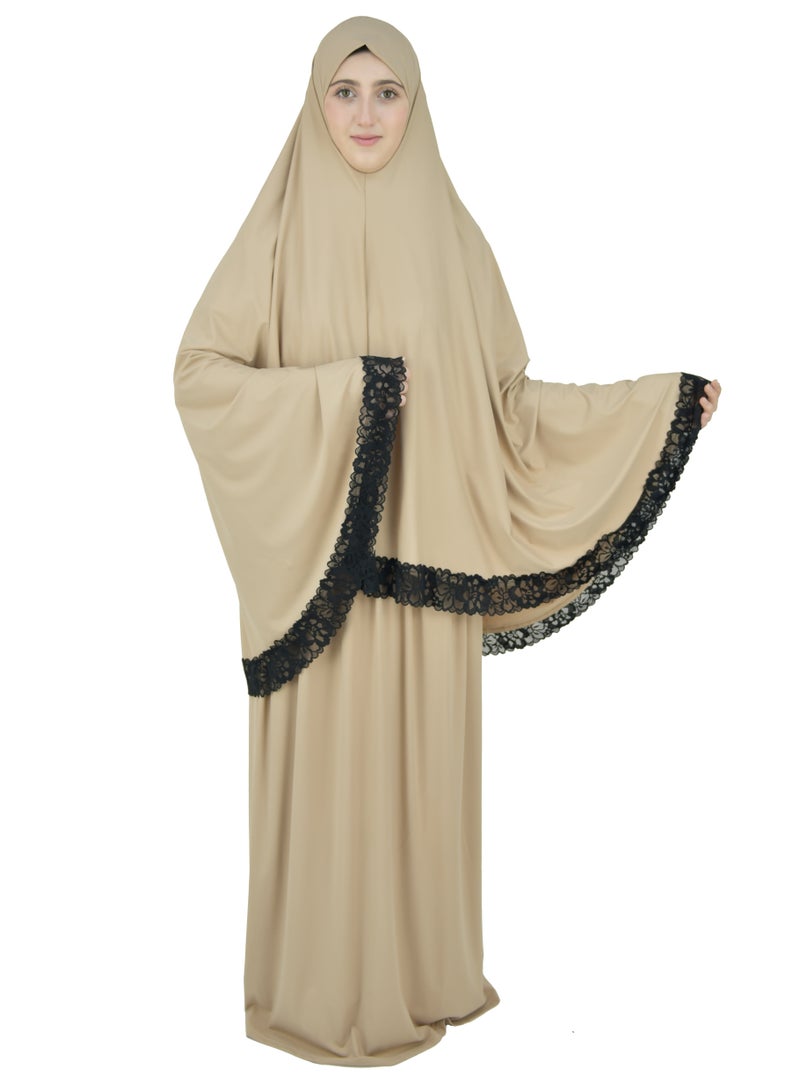 Two Piece Islamic prayer dress women with Lace - Prayer Clothes for Women - Prayer Abaya For women - Jilbab 2 piece, Umrah essentials for women - Prayer set