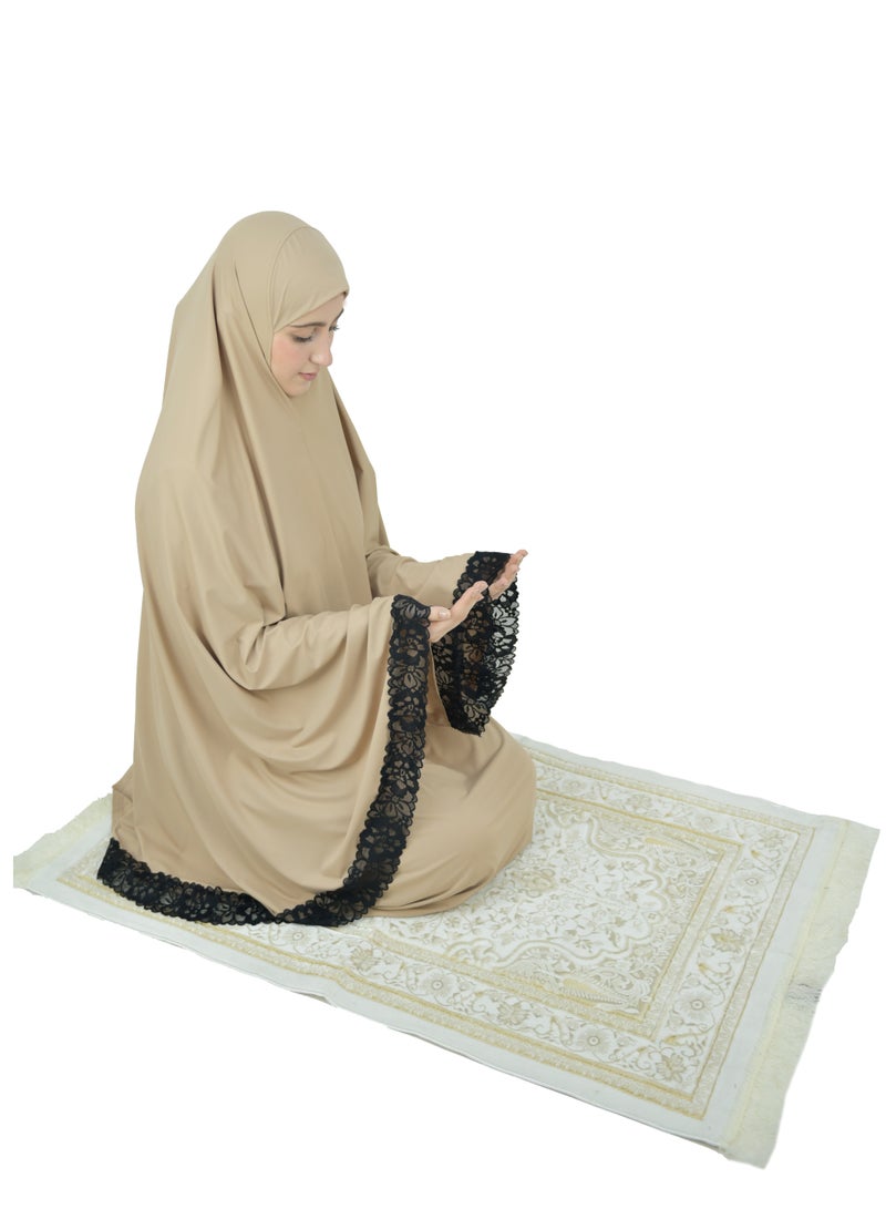 Two Piece Islamic prayer dress women with Lace - Prayer Clothes for Women - Prayer Abaya For women - Jilbab 2 piece, Umrah essentials for women - Prayer set