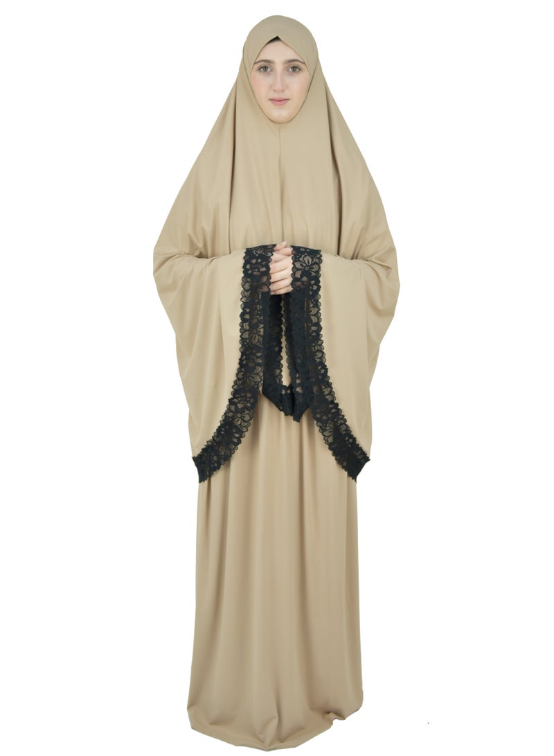 Two Piece Islamic prayer dress women with Lace - Prayer Clothes for Women - Prayer Abaya For women - Jilbab 2 piece, Umrah essentials for women - Prayer set