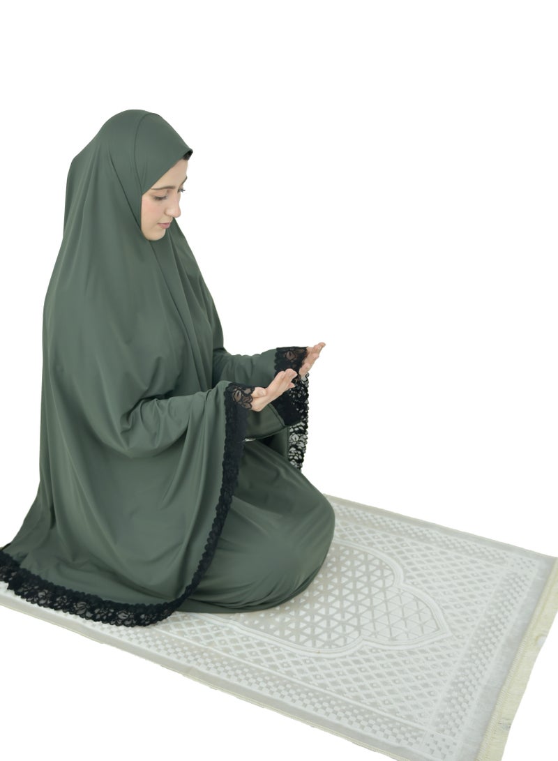 Two Piece Islamic prayer dress women with Lace - Prayer Clothes for Women - Prayer Abaya For women - Jilbab 2 piece, Umrah essentials for women - Prayer set