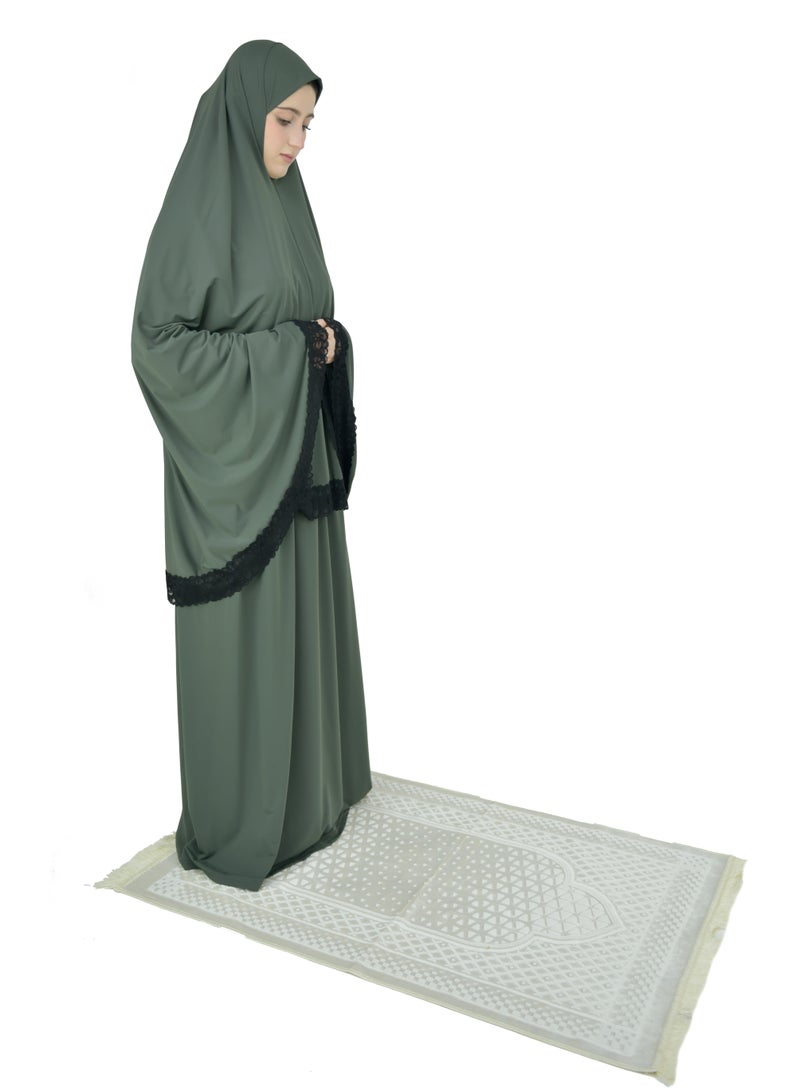 Two Piece Islamic prayer dress women with Lace - Prayer Clothes for Women - Prayer Abaya For women - Jilbab 2 piece, Umrah essentials for women - Prayer set