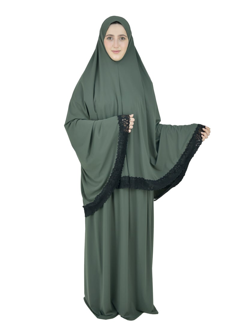 Two Piece Islamic prayer dress women with Lace - Prayer Clothes for Women - Prayer Abaya For women - Jilbab 2 piece, Umrah essentials for women - Prayer set