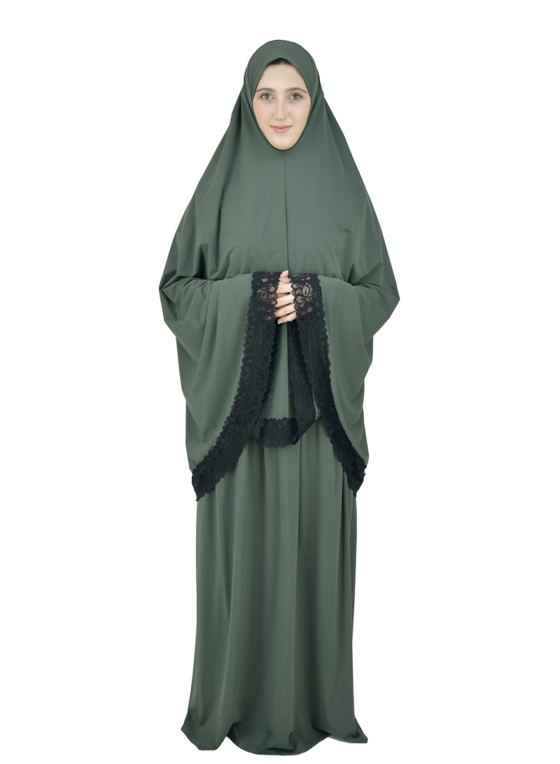 Two Piece Islamic prayer dress women with Lace - Prayer Clothes for Women - Prayer Abaya For women - Jilbab 2 piece, Umrah essentials for women - Prayer set