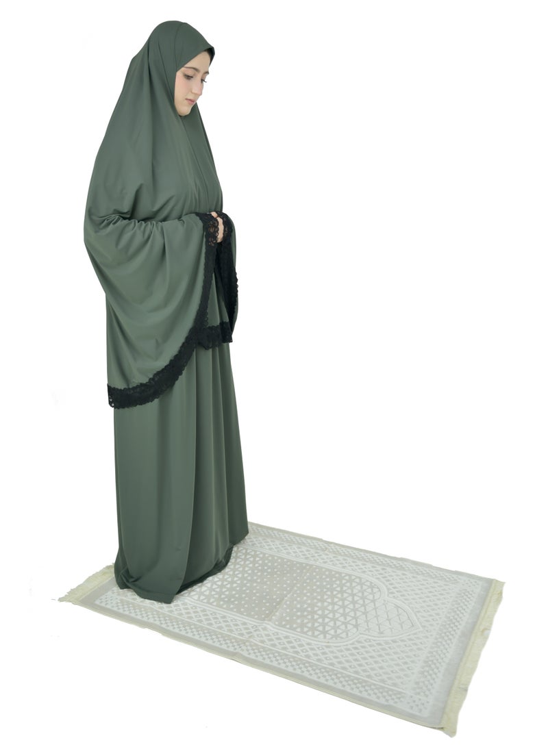 Two Piece Islamic prayer dress women with Lace - Prayer Clothes for Women - Prayer Abaya For women - Jilbab 2 piece, Umrah essentials for women - Prayer set