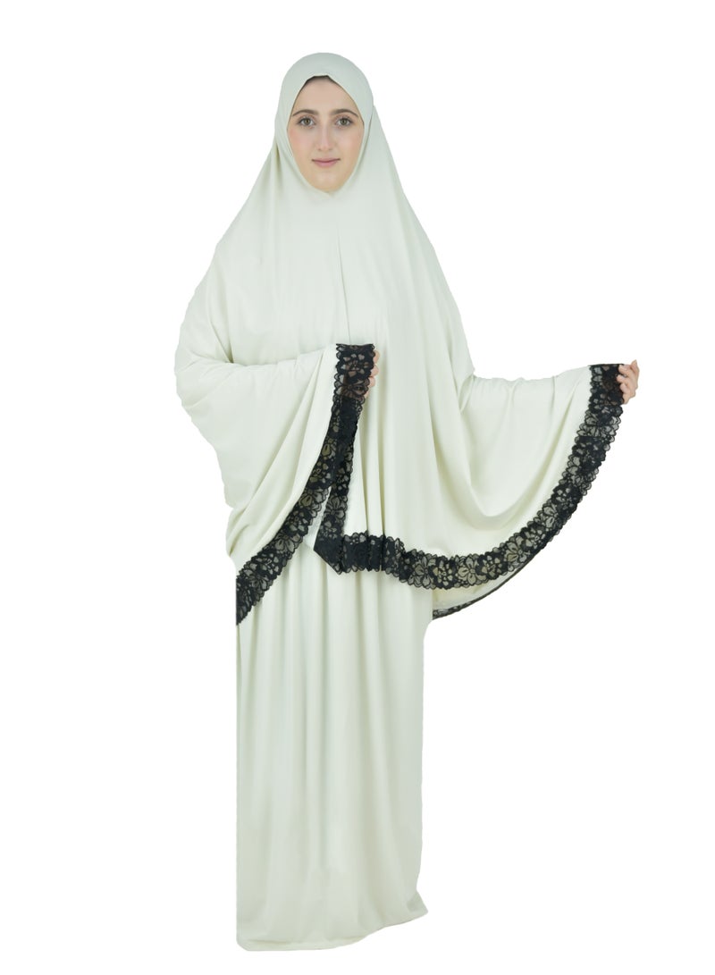 Two Piece Islamic prayer dress women with Lace - Prayer Clothes for Women - Prayer Abaya For women - Jilbab 2 piece, Umrah essentials for women - Prayer set