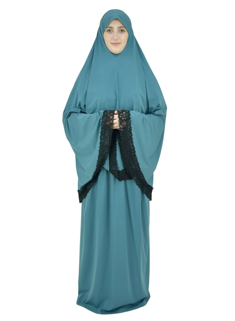 Two Piece Islamic prayer dress women with Lace - Prayer Clothes for Women - Prayer Abaya For women - Jilbab 2 piece, Umrah essentials for women - Prayer set