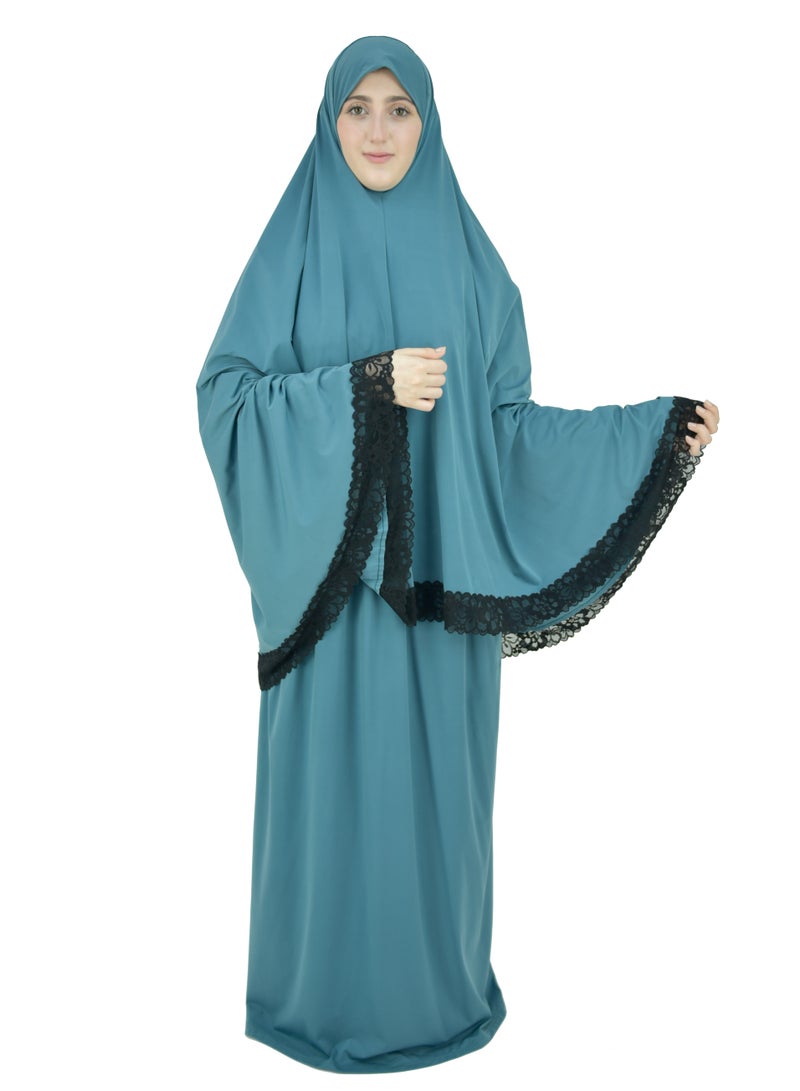 Two Piece Islamic prayer dress women with Lace - Prayer Clothes for Women - Prayer Abaya For women - Jilbab 2 piece, Umrah essentials for women - Prayer set