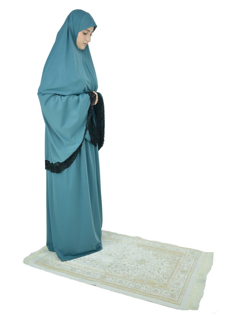 Two Piece Islamic prayer dress women with Lace - Prayer Clothes for Women - Prayer Abaya For women - Jilbab 2 piece, Umrah essentials for women - Prayer set